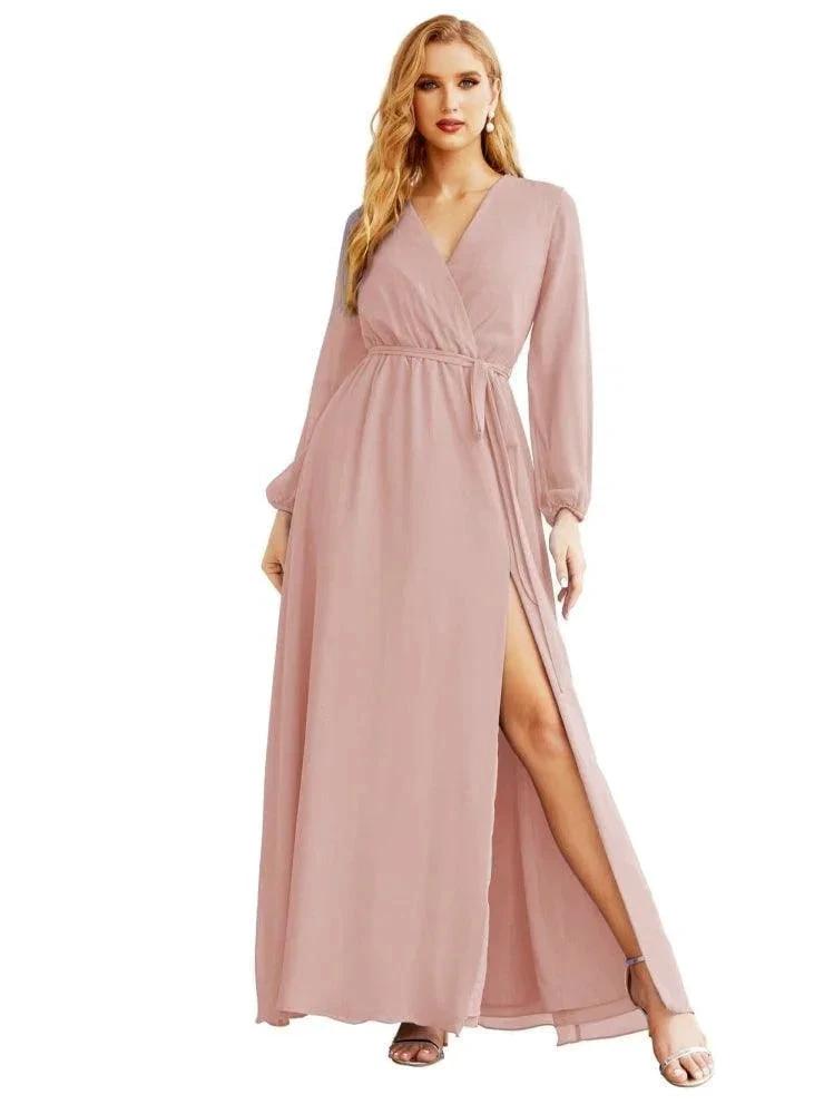 Women's Chiffon Bridesmaid Dress A line Long Sleeves Formal Evening Prom Gown for Wedding Guest SEA28032 by numbersea