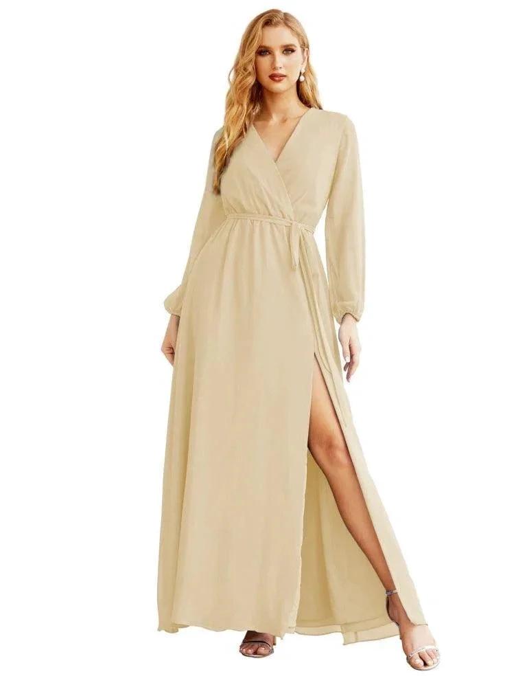 Women's Chiffon Bridesmaid Dress A line Long Sleeves Formal Evening Prom Gown for Wedding Guest SEA28032 by numbersea