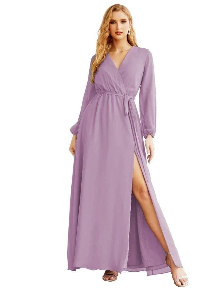 Women's Chiffon Bridesmaid Dress A line Long Sleeves Formal Evening Prom Gown for Wedding Guest SEA28032 by numbersea