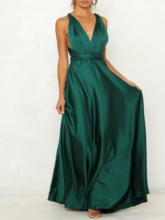 Lace Up V Neck Open Back Dress