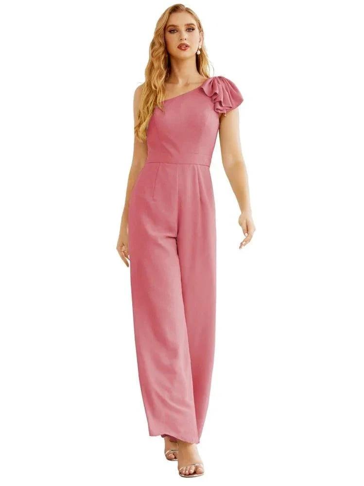 Women's One Shoulder Chiffon Long Jumpsuit Formal Evening Dress Long Bridesmaid Dresses Pants Wedding Party SEA28034 by numbersea