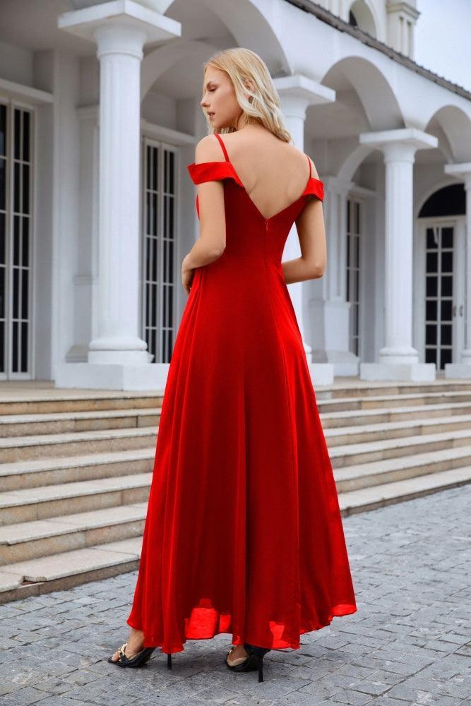 Women's thin strap off the shoulder bridesmaid mopping the floor evening dress 28093 (ZD17015)