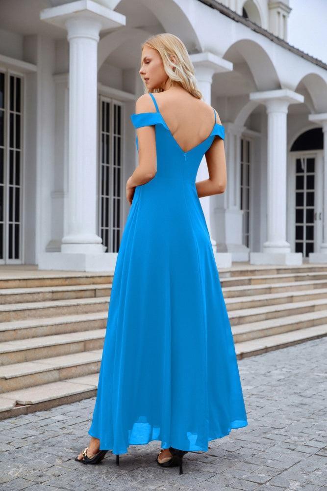 Women's thin strap off the shoulder bridesmaid mopping the floor evening dress 28093 (ZD17015)