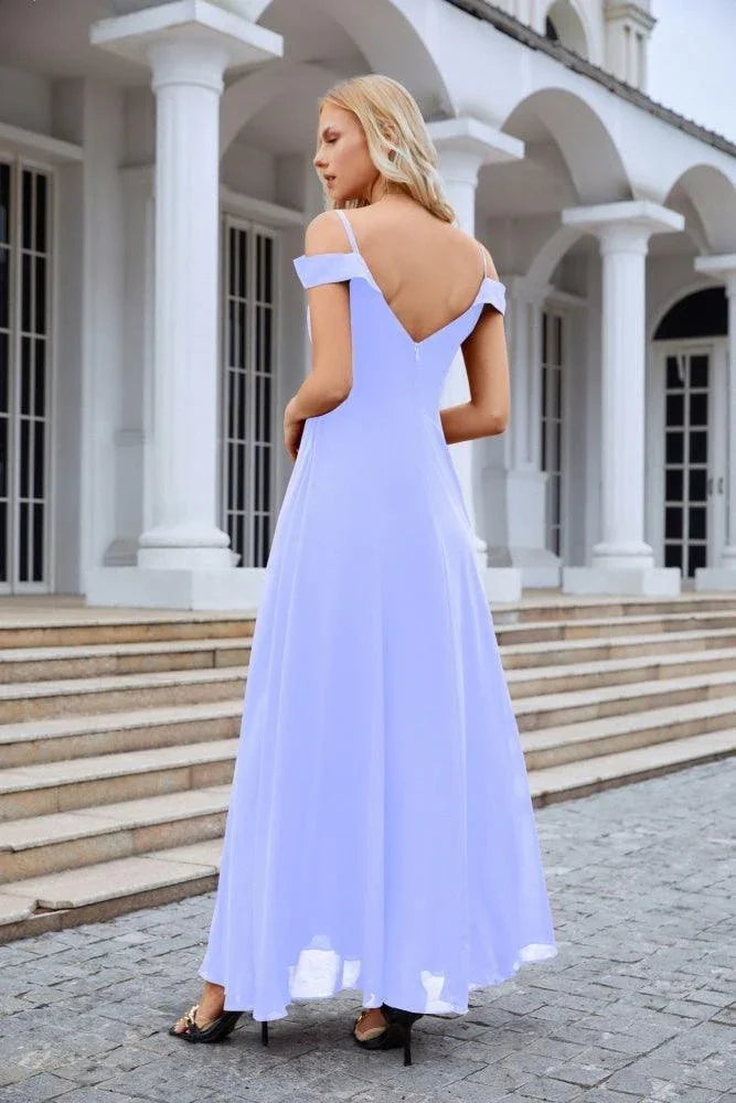 Women's thin strap off the shoulder bridesmaid mopping the floor evening dress 28093 (ZD17015)