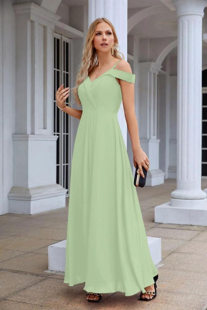 Women's thin strap off the shoulder bridesmaid mopping the floor evening dress 28093 (ZD17015)