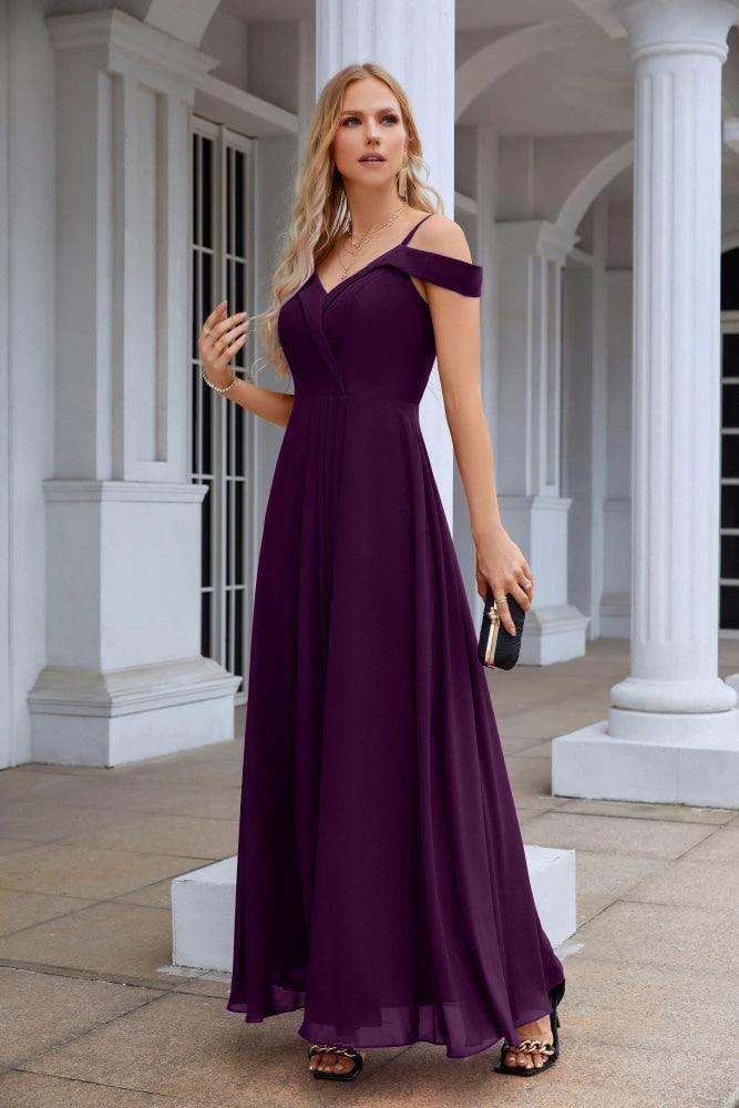Women's thin strap off the shoulder bridesmaid mopping the floor evening dress 28093 by numbersea