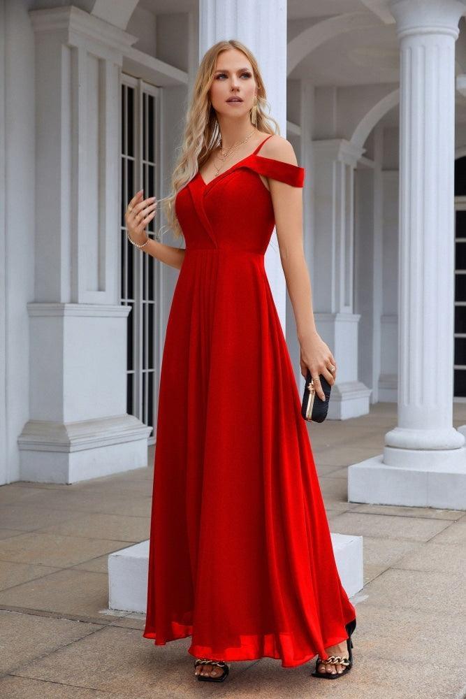 Women's thin strap off the shoulder bridesmaid mopping the floor evening dress 28093 by numbersea