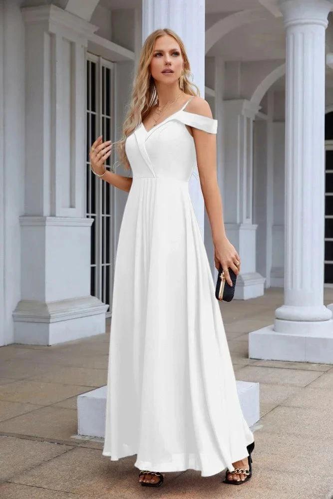 Women's thin strap off the shoulder bridesmaid mopping the floor evening dress 28093 (ZD17015)