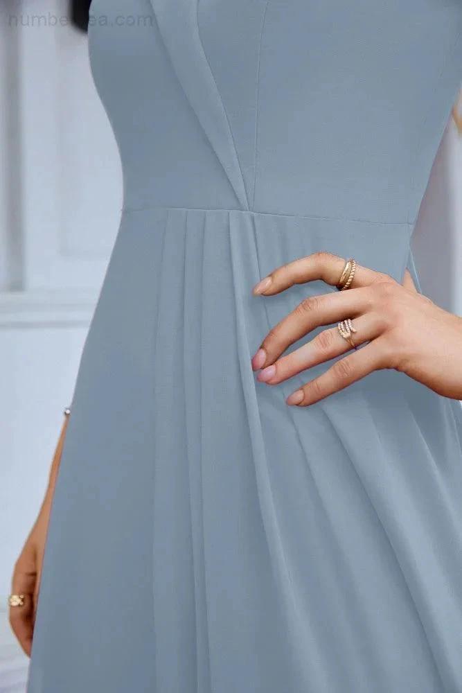 Women's thin strap off the shoulder bridesmaid mopping the floor evening dress 28093 (ZD17015)