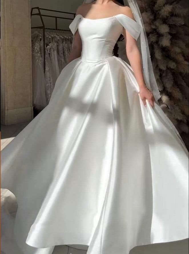 Vintage wedding dress Off the shoulders for women Satin lace-up bridal dress Custom made fg6129 - View 4 | VelvetHem