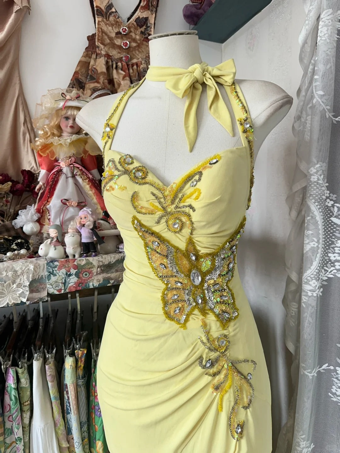 Yellow Halter Mermaid Long Prom Gown Evening Dress fg7398 - View 2 | VelvetHem