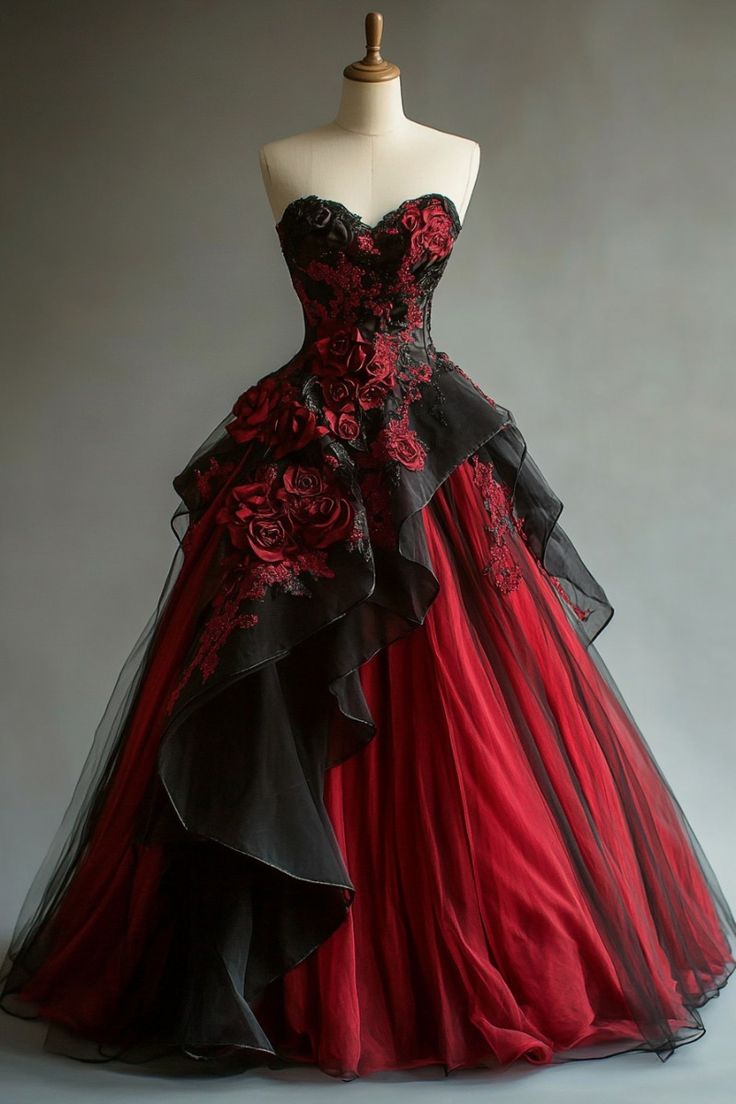 Stunning A Line Ball Gown Red And Black Long Prom Gown Evening Dress fg7391 - View 2 | VelvetHem