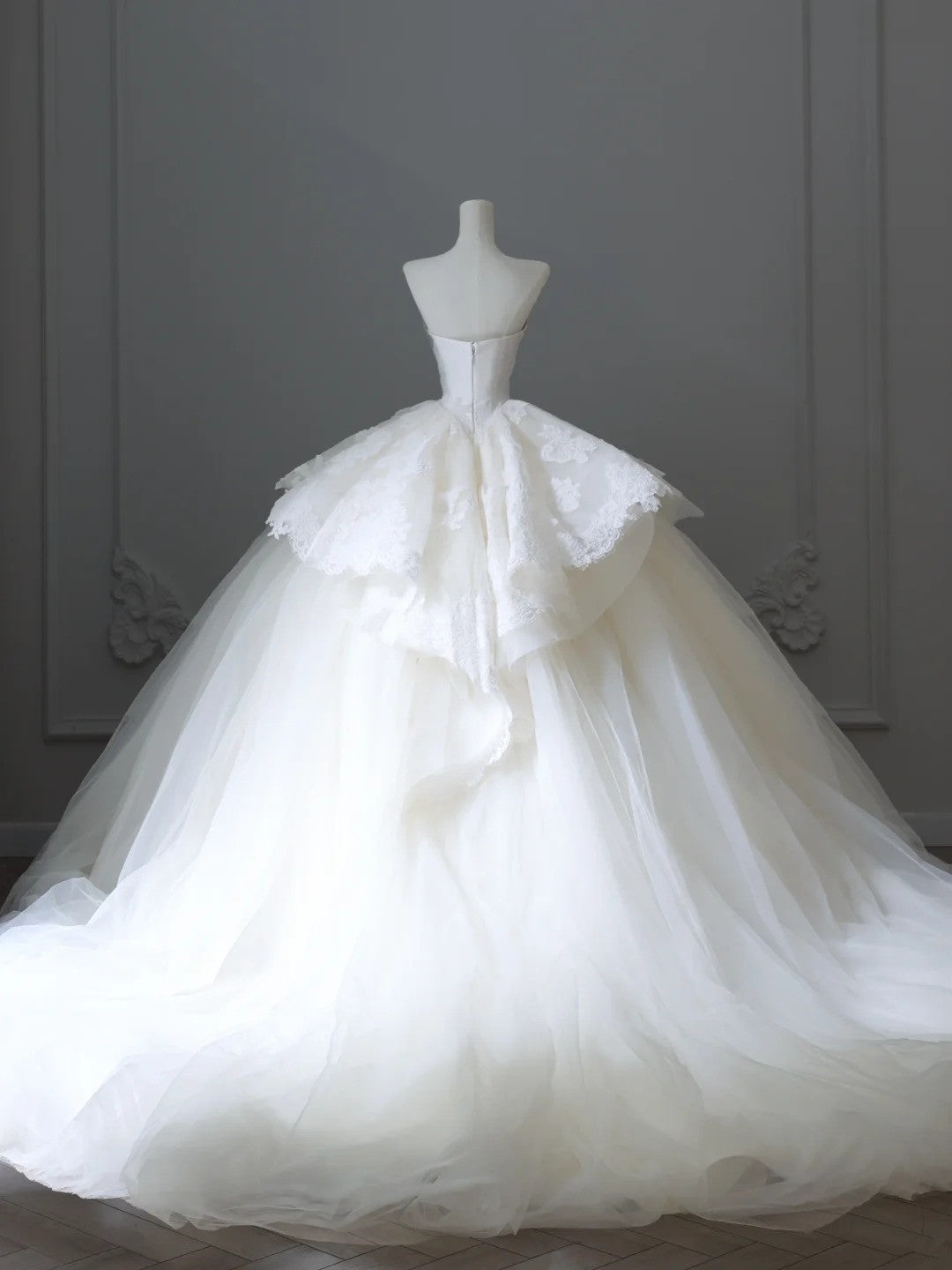 A Line Ball Gown White Tulle Long Wedding Dress Princess Bridal Gown fg7396 - View 3 | VelvetHem