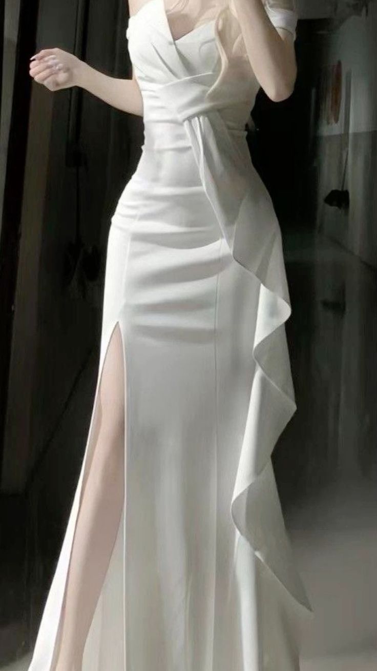 White Off Shoulder Long Prom Gown Evening Dress fg7392 - View 2 | VelvetHem