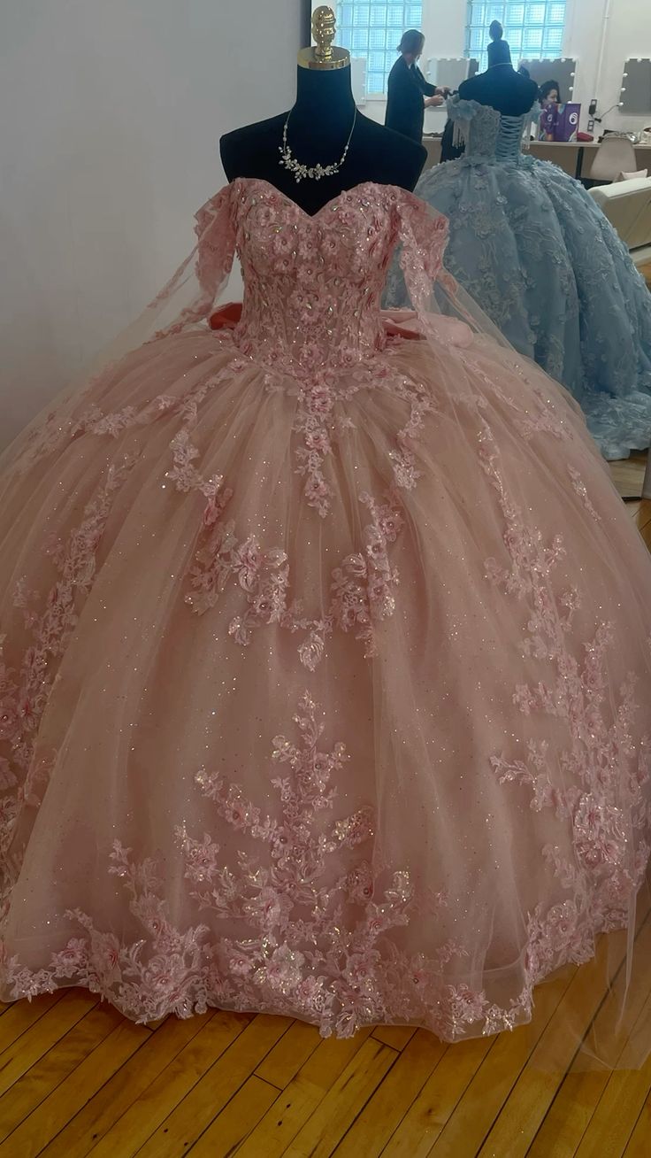 A Line Pink Quinceanera Dress Ball Gown Off Shoulder Sweet 16 Dress fg7367 - View 2 | VelvetHem