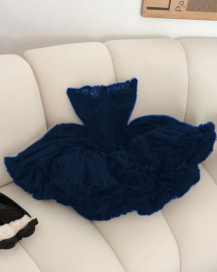 Cute Ball Gown Strapless Black Ruffles Lace Homecoming Dress Short Birthday Outfits fg7243 - View 4 | VelvetHem