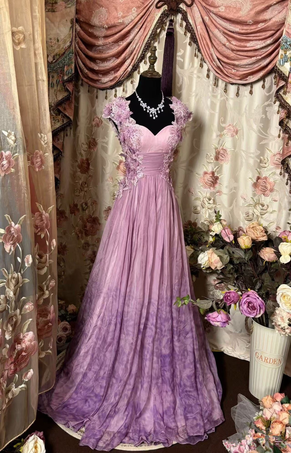 Sweetheart Flowers Chiffon Long Prom Dress,Long Evening Gowns fg7150 - View 5 | VelvetHem