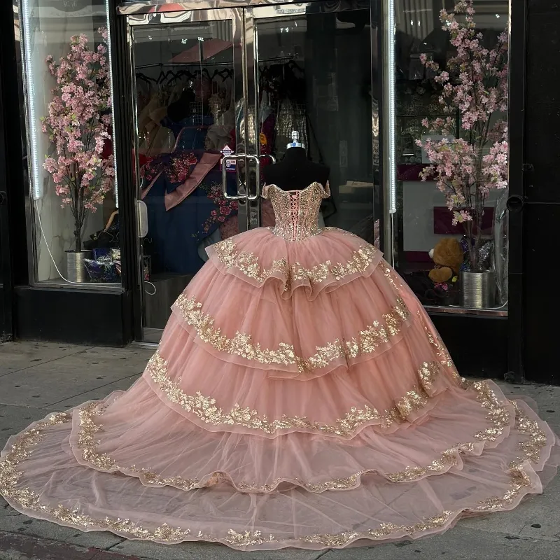 Pink Princess Quinceanera Dress with Off Shoulder Ball Gown fg6820 - View 2 | VelvetHem