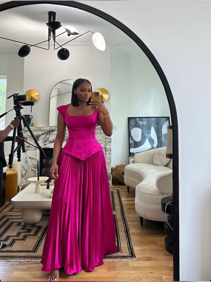 Hot Pink A Line Prom Dress Elegant Evening Party Dress fg7319 - View 2 | VelvetHem
