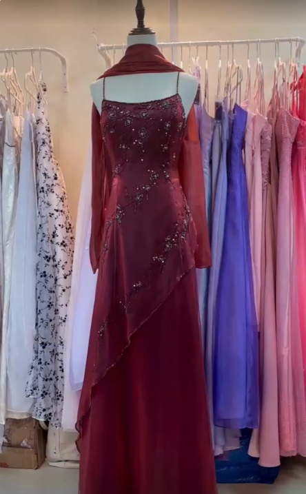 Burgundy Prom Dresses Evening Dress Floor Length Party Gowns fg6556 - View 3 | VelvetHem