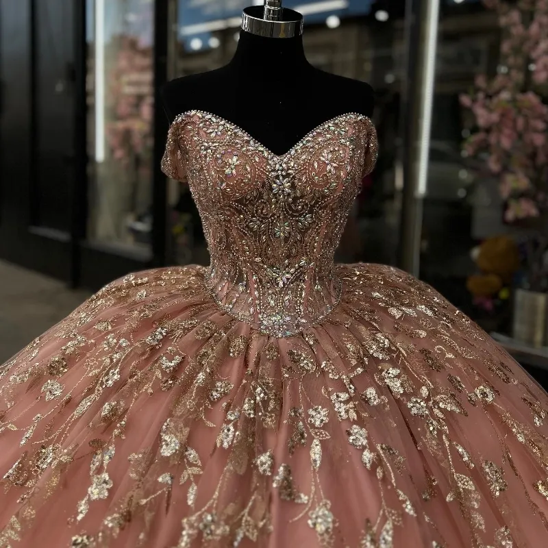 Pink Princess Quinceanera Dress with Off Shoulder Ball Gown fg6820 - View 3 | VelvetHem