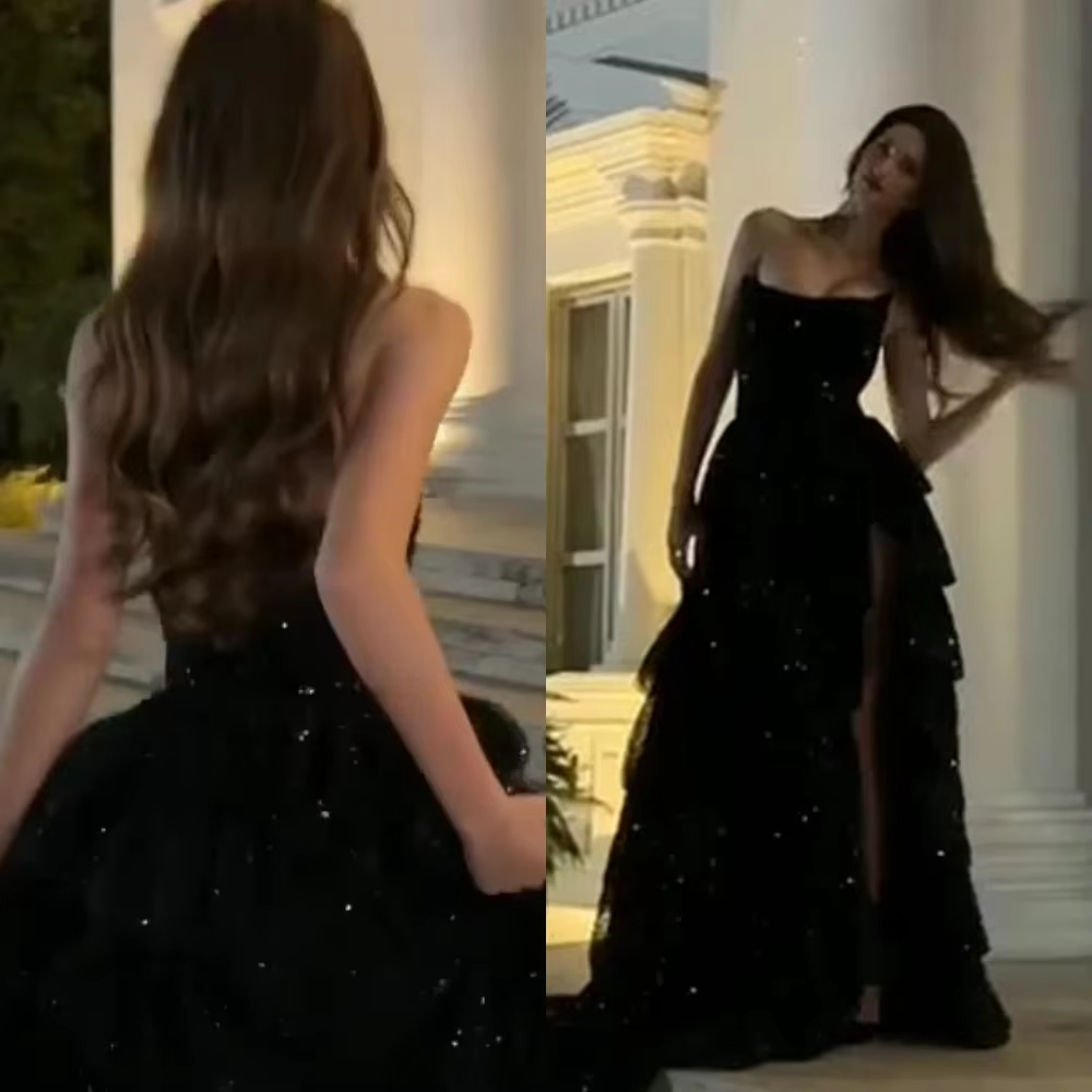 Multi-layer Shiny Elegant Dresses for Women,Luxury Party Dress,Black Prom Dress fg6756 - View 2 | VelvetHem