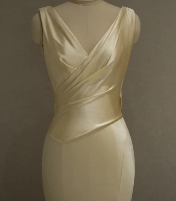 Pastel Yellow Satin Backless Mermaid Long Prom Dress fg6689 - View 4 | VelvetHem