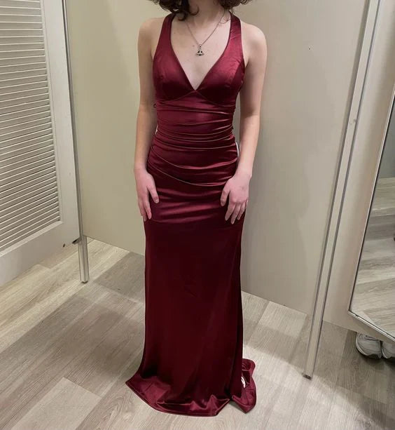 Simple Burgundy V Neck Long Party Dress Formal Prom Dress fg6917 - View 3 | VelvetHem