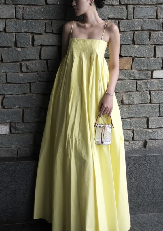 Yellow Spaghetti Straps Elegant A line Prom Dress Yellow Evening Dress fg7275 - VelvetHem