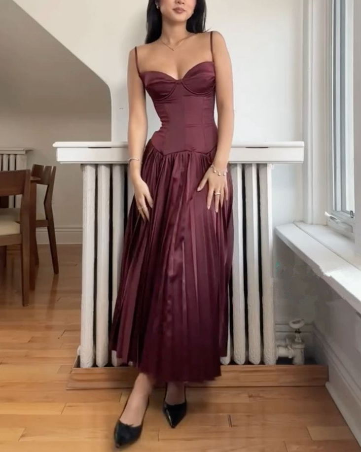 Burgundy Spaghetti Straps A-Line Long Party Dress Birthday Outfits fg7248 - View 2 | VelvetHem