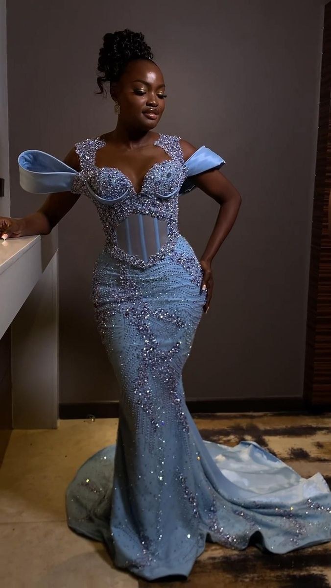 Sparkly Rhinestones Blue Mermaid Long Prom Dress Evening Dress fg7114 - View 2 | VelvetHem