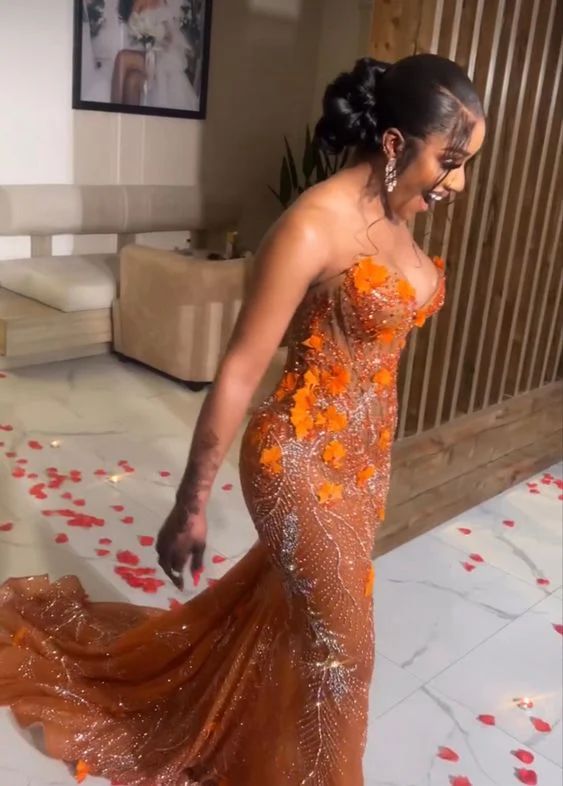 Gorgeous Orange Beaded Applique Mermaid Evening Dress Long Prom Dress fg6981 - View 2 | VelvetHem