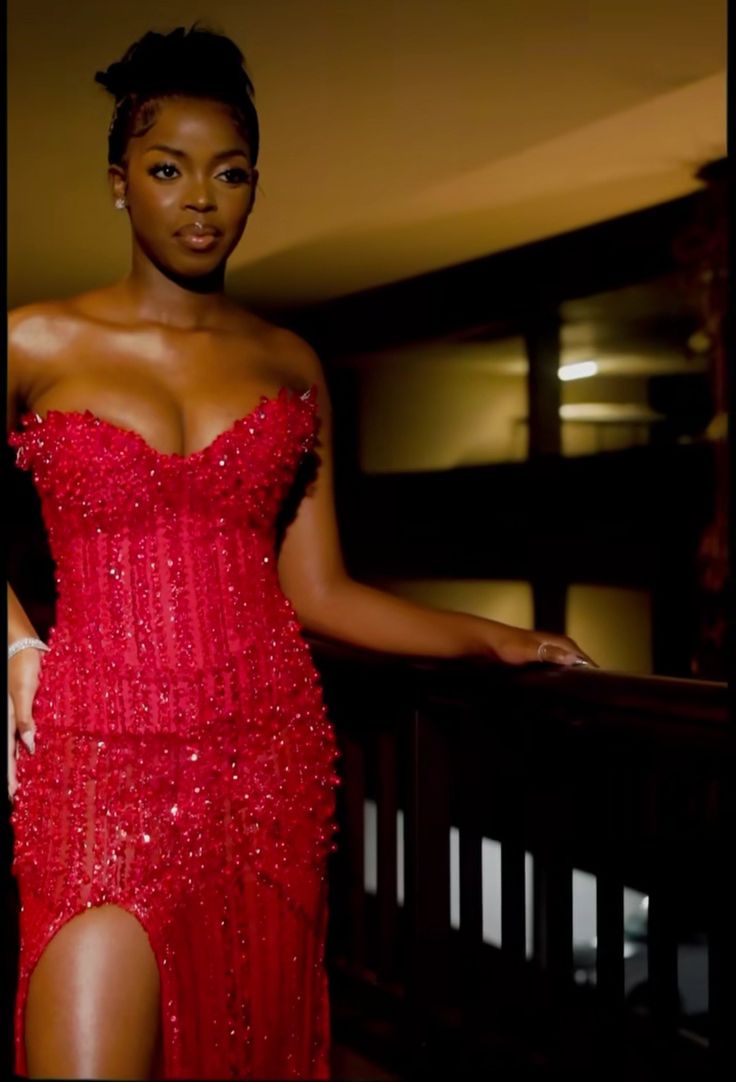 Red strapless mermaid prom dress long evening dress with slit fg7106 - View 3 | VelvetHem