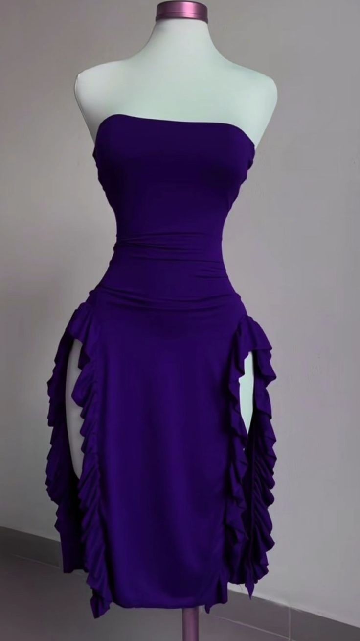Strapless Sheath Midi Length Ruffle Prom Dress Sexy Evening Dress fg7107 - View 7 | VelvetHem