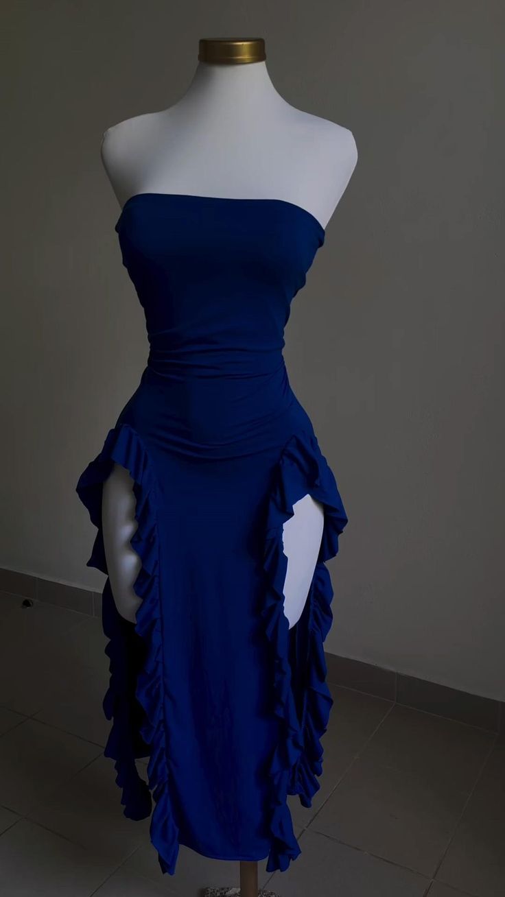 Strapless Sheath Midi Length Ruffle Prom Dress Sexy Evening Dress fg7107 - VelvetHem