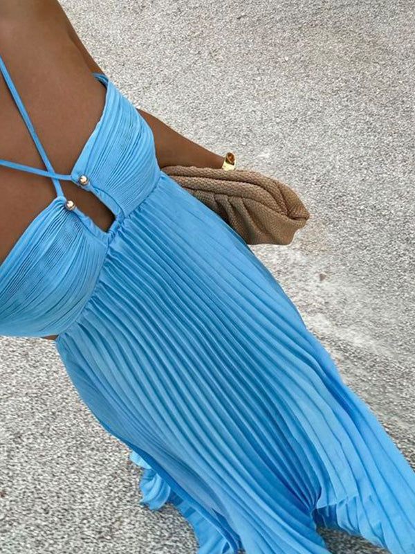 Simple Blue Sleeveless A-line Chiffon Long Evening Prom Dresses fg7203 - VelvetHem