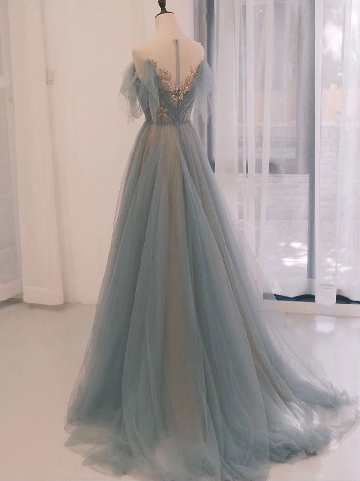 A-Line Scoop Neckline Tulle Long Prom Dress with Sequin fg7063 - View 2 | VelvetHem