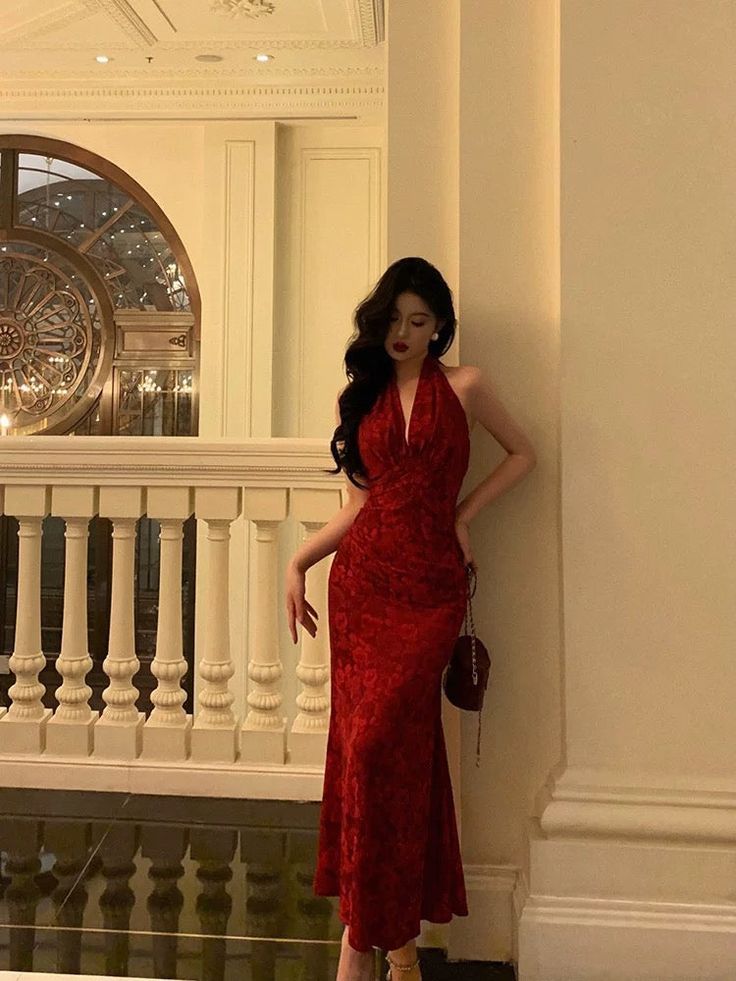 Sexy Sheath V Neckline Red Floral Ankle Length Prom Dresses Birthday Dress fg7026 - VelvetHem