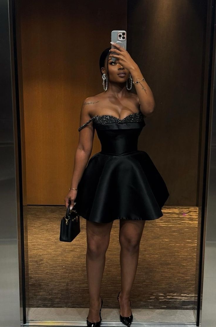 A-line Sleeveless Mini Party Dress Black Short Prom Dress fg6999 - VelvetHem