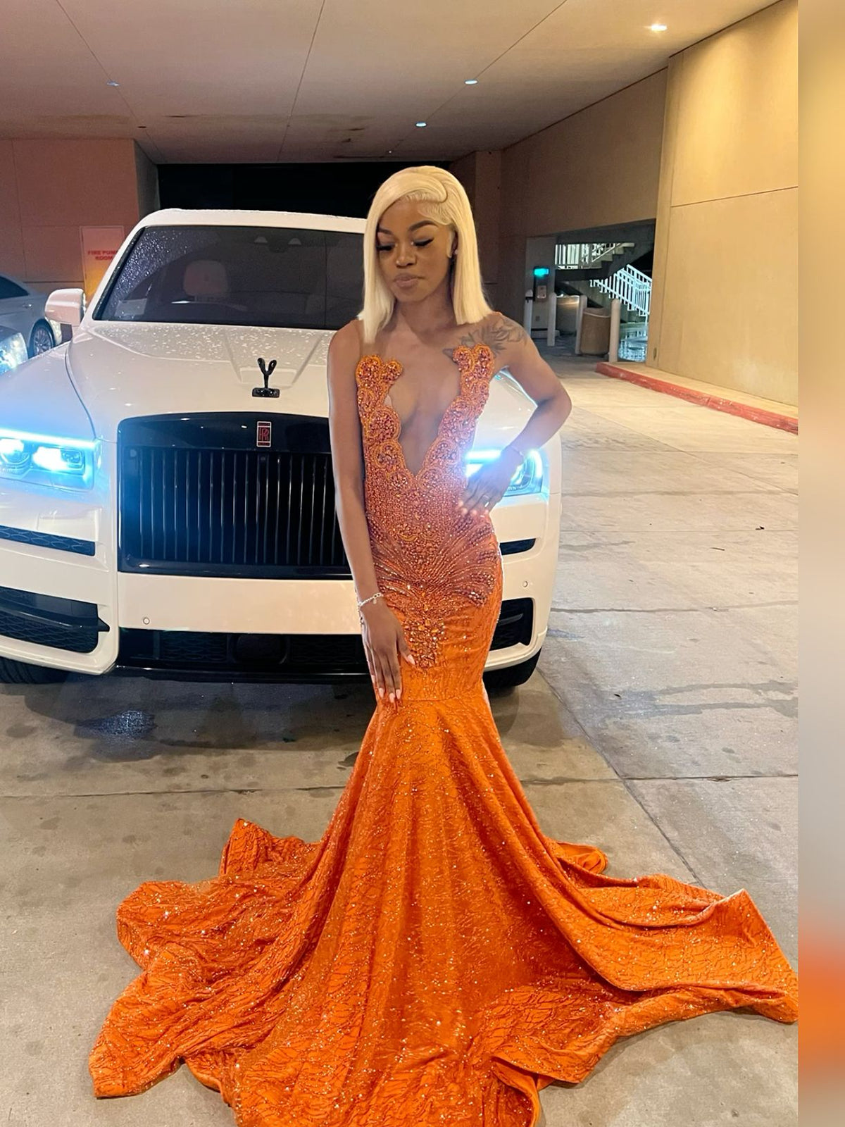 Long Mermaid orange prom dress Sexy Party Dress fg7100 - VelvetHem