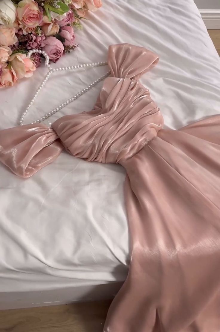 Modest A Line Strapless Silk Satin Long Pink Prom Dress Evening Gown fg6358 - VelvetHem