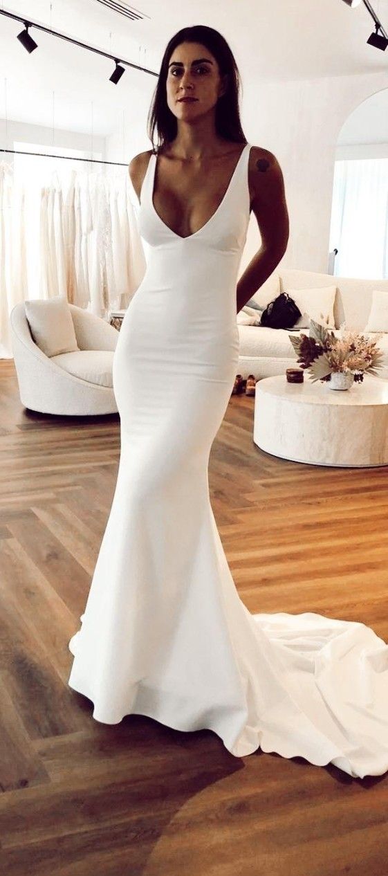 Elegant Mermaid V-Neck Long Wedding Dresses fg7130 - VelvetHem
