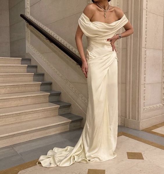 Vintage Mermaid Off The Shoulder Long Satin Wedding Dresses Bridal Gown fg6975 - View 2 | VelvetHem