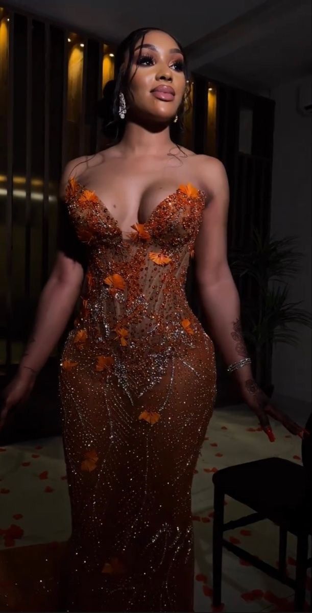 Gorgeous Orange Beaded Applique Mermaid Evening Dress Long Prom Dress fg6981 - View 3 | VelvetHem