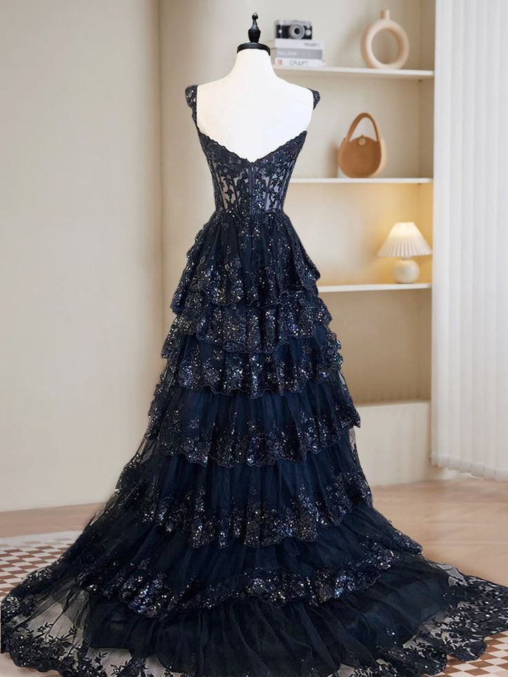 A-Line Tulle Sequin Long Prom Dress, Sequin Long Formal Dress fg6987 - View 4 | VelvetHem