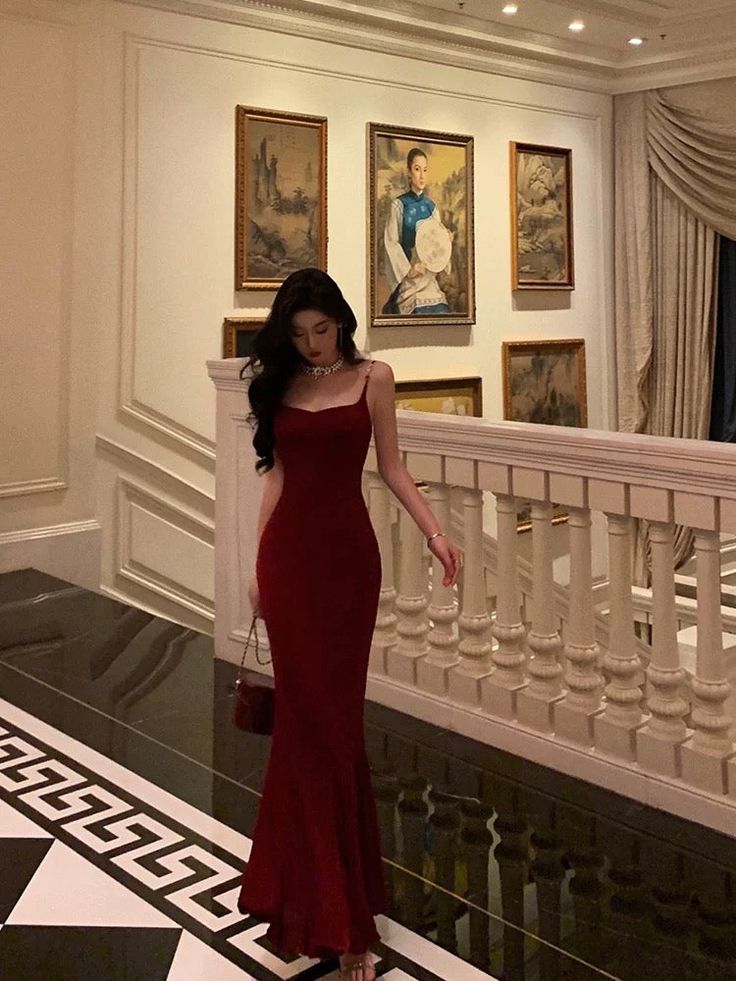 Sexy Sheath Spaghetti Straps Red Long Prom Dresses Birthday Dress fg7025 - View 3 | VelvetHem