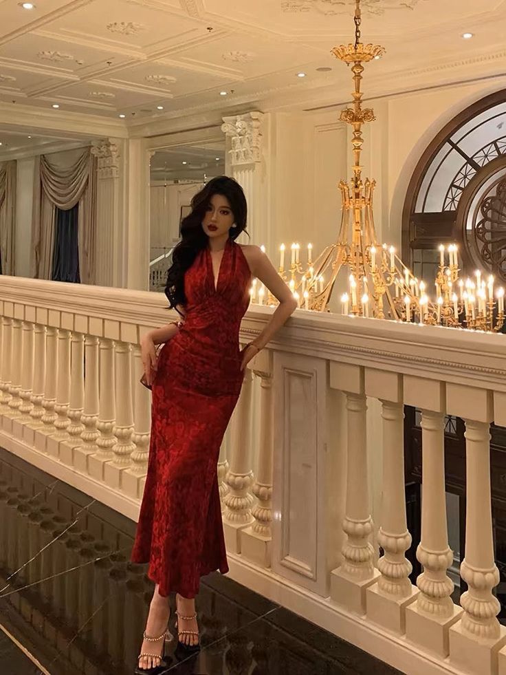 Sexy Sheath V Neckline Red Floral Ankle Length Prom Dresses Birthday Dress fg7026 - View 3 | VelvetHem