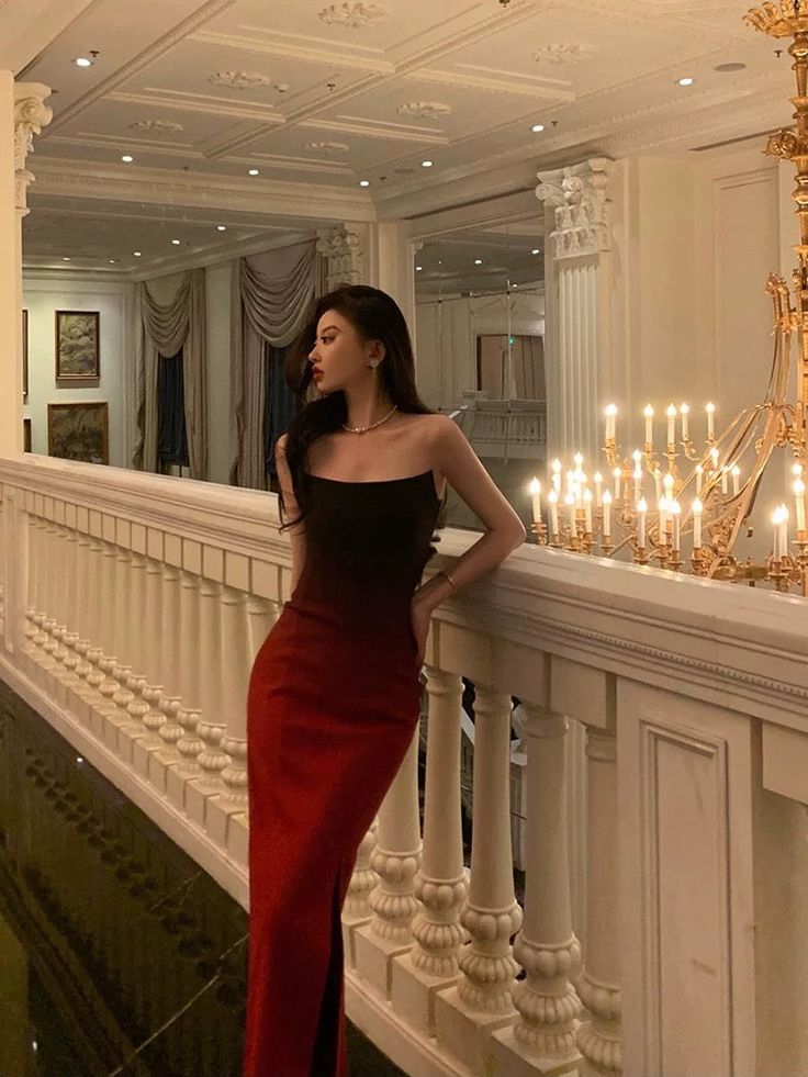 Sexy Mermaid Strapless Ombre Burgundy Satin Slit Long Prom Dresses Birthday Outfits fg7027 - View 3 | VelvetHem