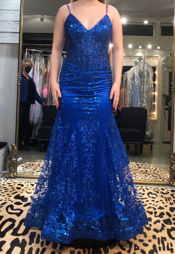 Sparkly Mermaid Royal Blue Sequins Long Prom Dresses fg7170 - View 2 | VelvetHem