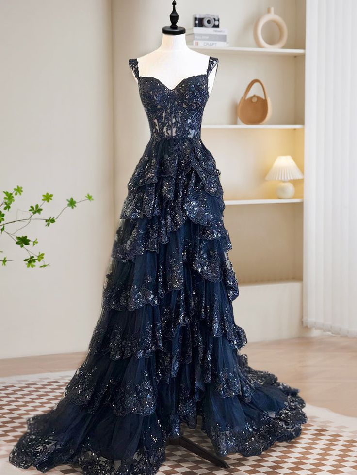 A-Line Tulle Sequin Long Prom Dress, Sequin Long Formal Dress fg6987 - View 3 | VelvetHem